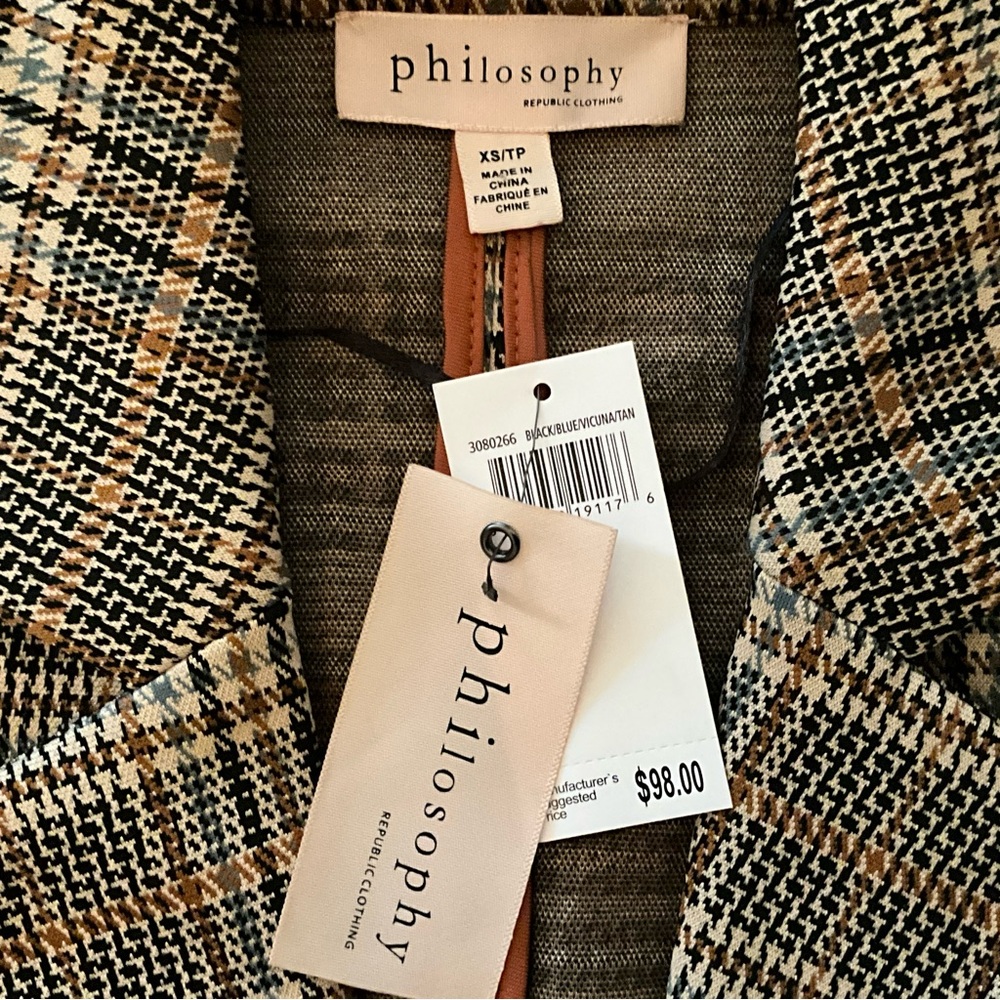 NWT Philosophy Houndstooth Duster Jacket - size XS Plaid - Picture 2 of 14